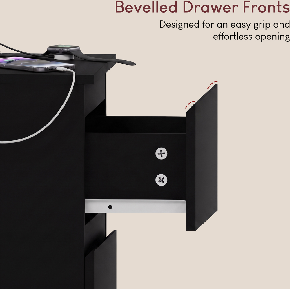 VIDA DESIGNS Denver 2 Drawer Black Bedside Chest with Power Outlet Image 7