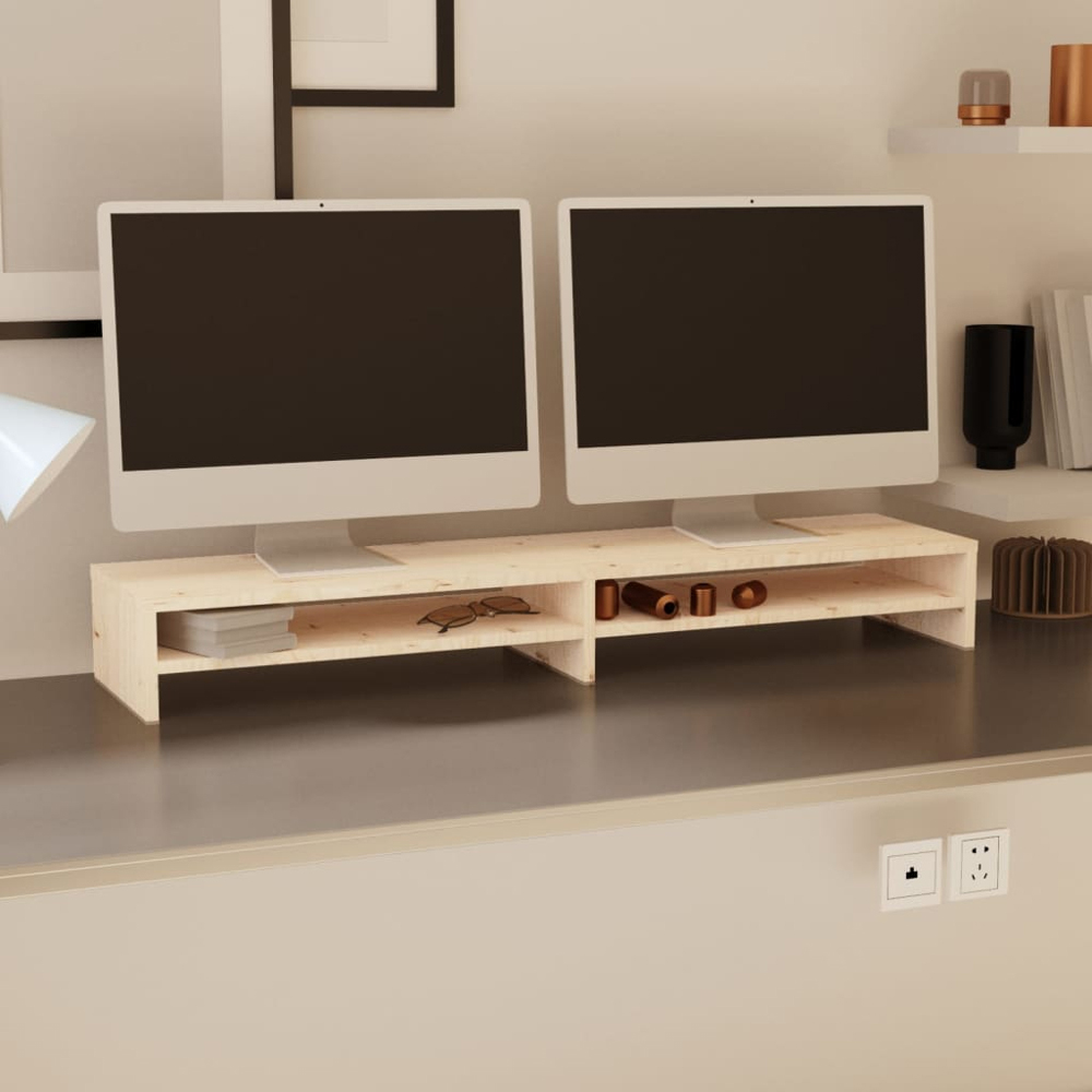 vidaXL Natural Solid Pine Wood Monitor Stand Image 2