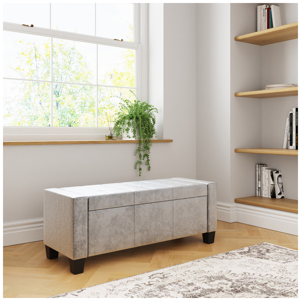GFW Verona Grey Crushed Velvet Ottoman Storage Bench Image 6