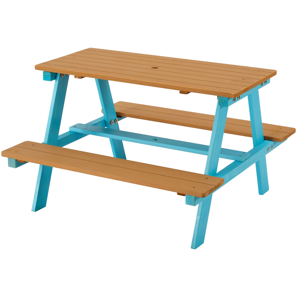 Teamson Home Dakota Aqua and Natural Outdoor Wooden Picnic Table and Umbrella Set Image 3