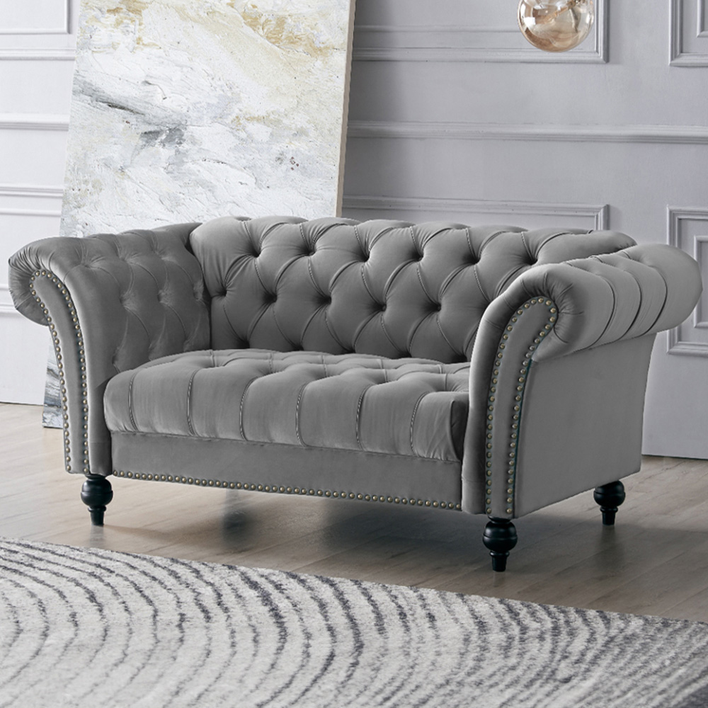 Home Detail Mayfair 2 Seater Grey Velvet Curved Sofa | Wilko