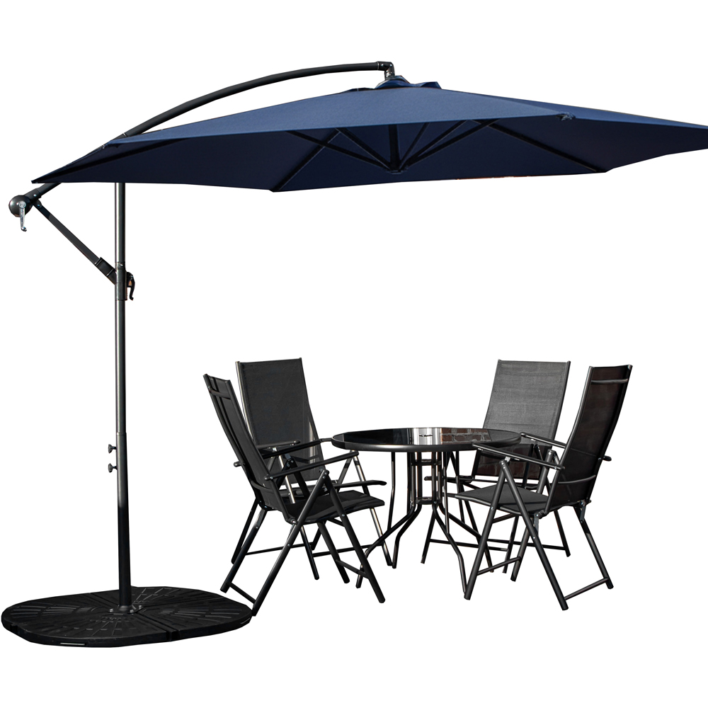 Samuel Alexander 4 Seater Glass Top Foldable Dining Set with Blue Banana Parasol and Base Image 2