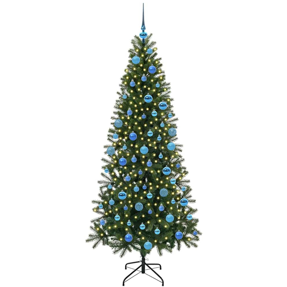 vidaXL Pre-Lit Blue Baubles Green Artificial Christmas Tree 6ft Image 1