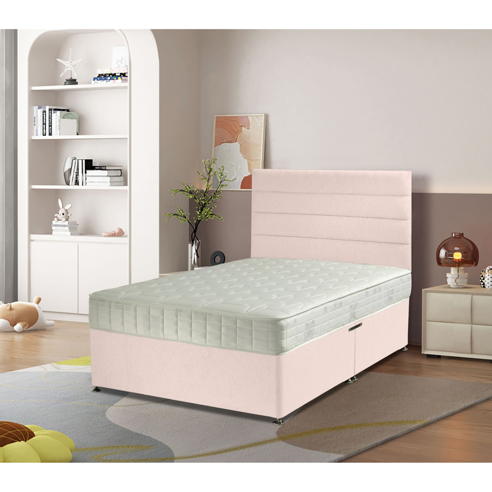 Eleganza Home Dozer Super King Size Blush Plush Velvet Divan Bed with Lined Headboard Image 2