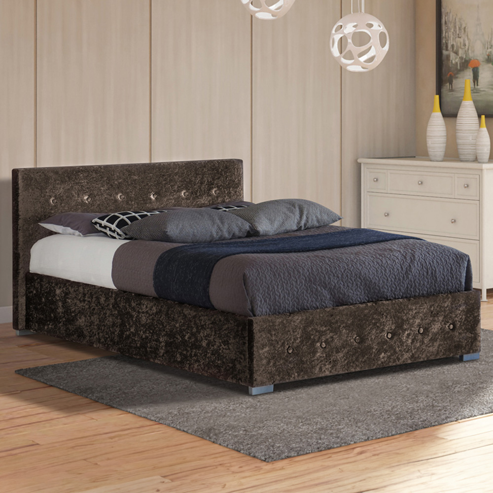 Brooklyn King Size Brown Crushed Velvet Ottoman Storage Bed Image 1