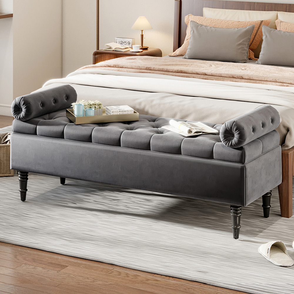 Living and Home Grey Upholstered Flip Top Storage Bench with Side Arms Image 1