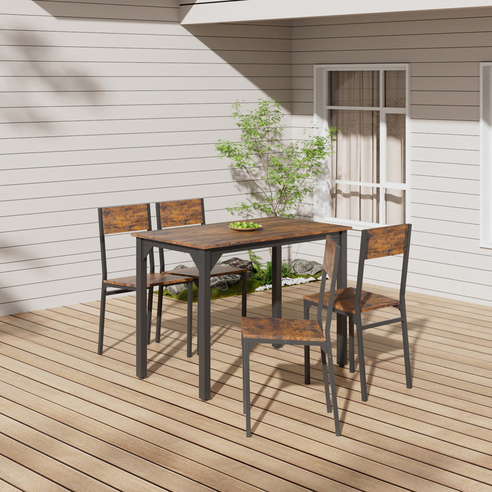 Living and Home 4 Seater Dining Set Black and Dark Brown Image 8