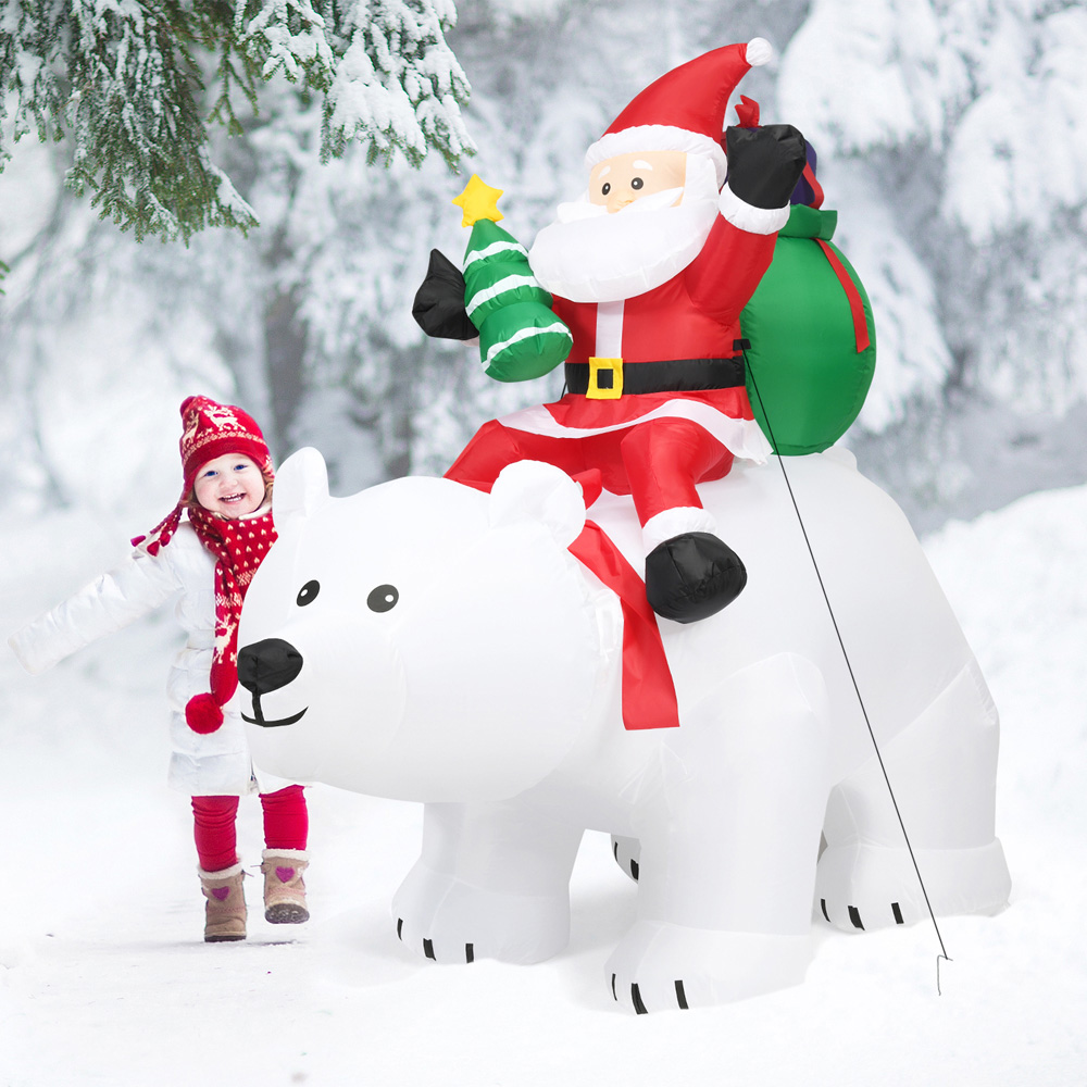 Costway Santa Riding Polar Bear with Shaking Head LED Inflatable Christmas Decoration 5.7 x 6.5ft Image 4