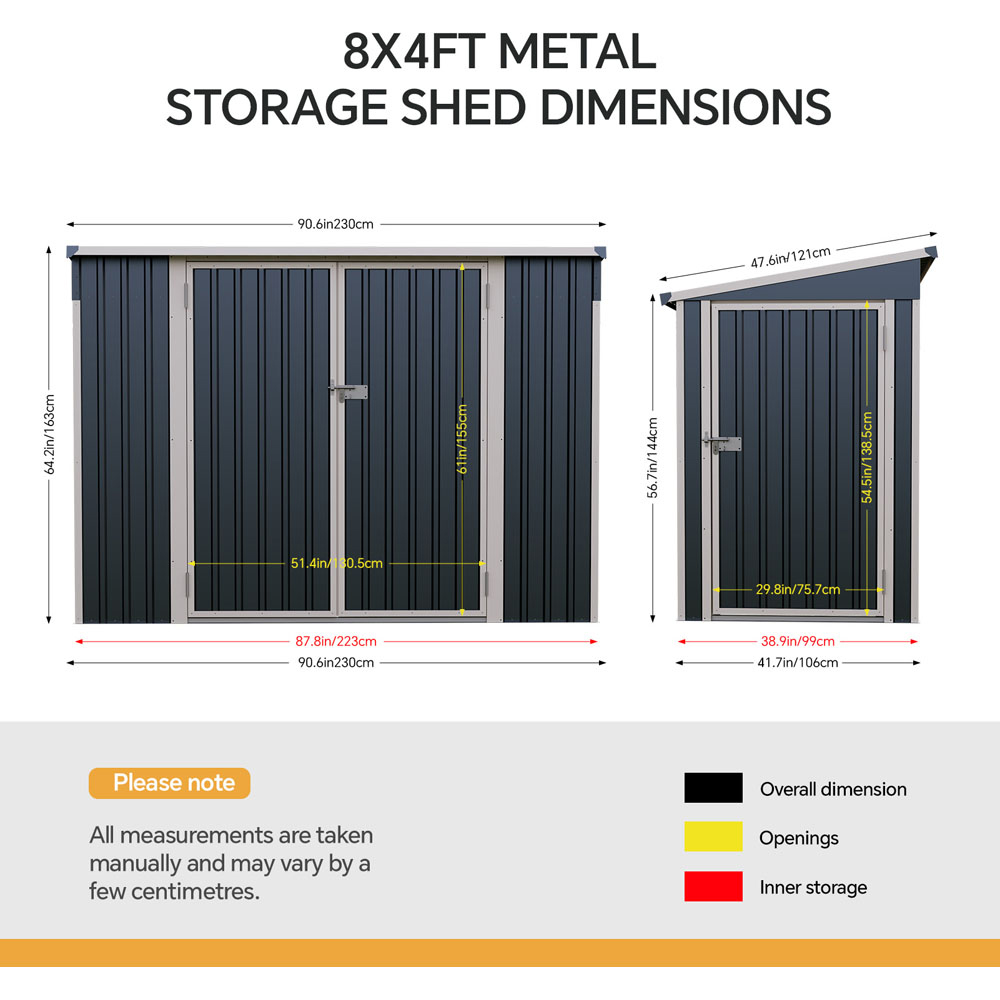 Living and Home 8 x 4ft Black Metal Pent Roof Garden Storage Shed Image 6