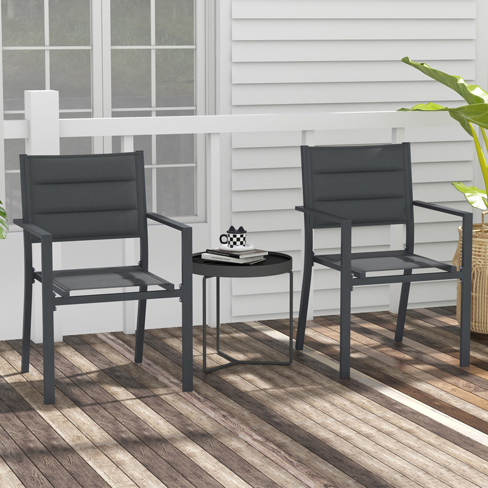 Outsunny Set of 2 Grey Aluminium Stackable Garden Chairs Wilko
