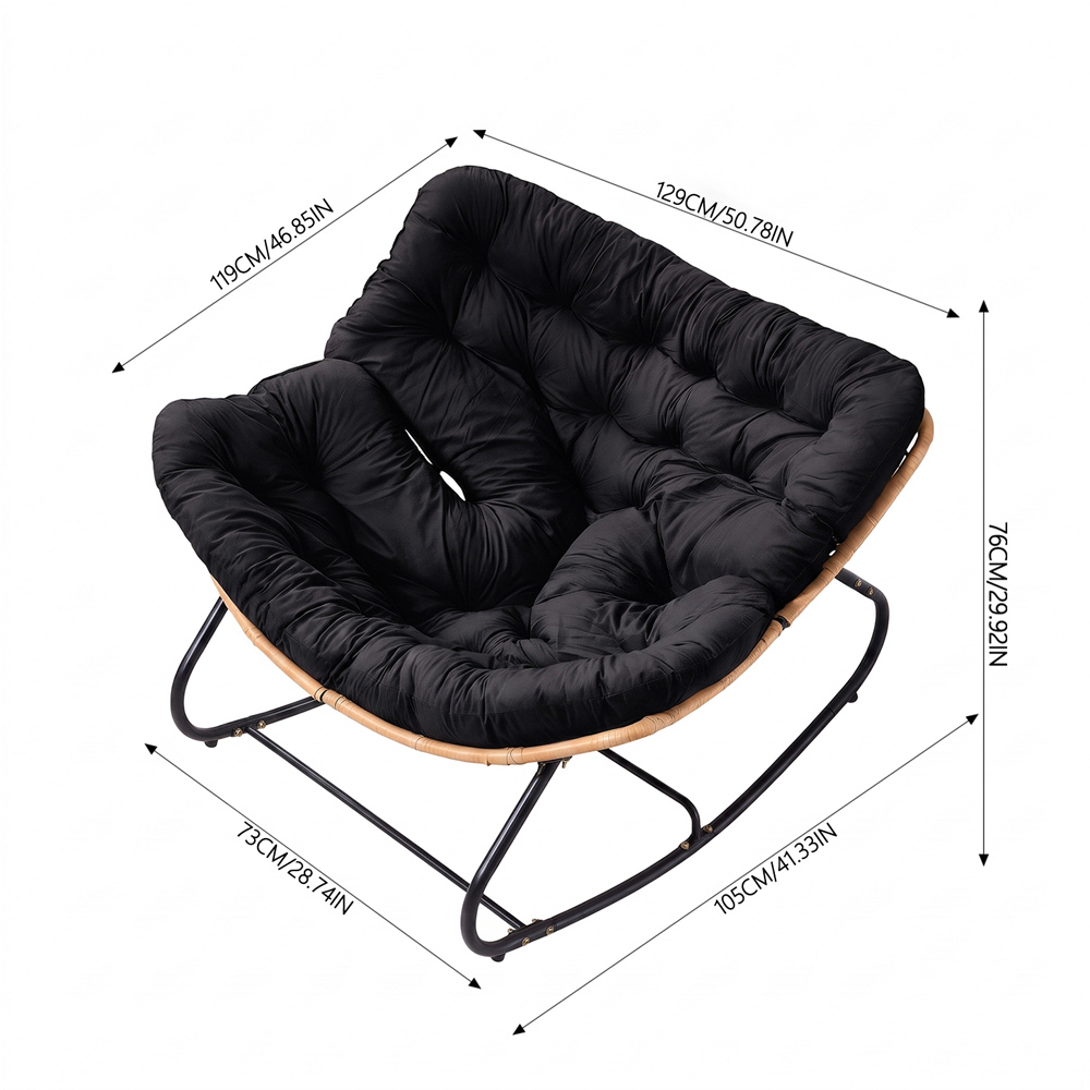 Living and Home Black Cushion PE Rattan Rocking Chair Image 9