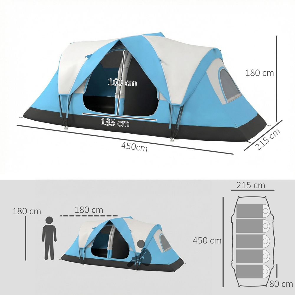 Outsunny 5-8 Person Waterproof Camping Tent with Rooms Blue Image 9