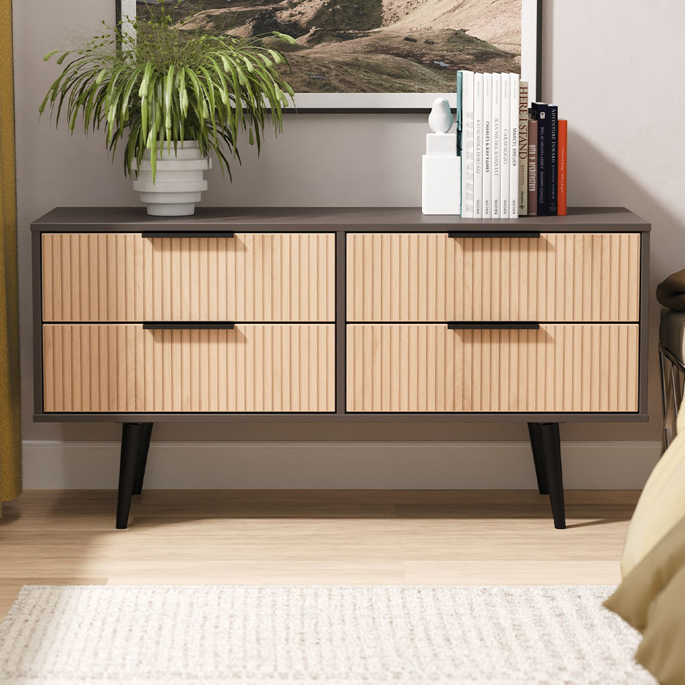 Crowndale Hong Kong 4 Drawer Slatt Effect and Graphite Bed Box Ready Assembled Image 1