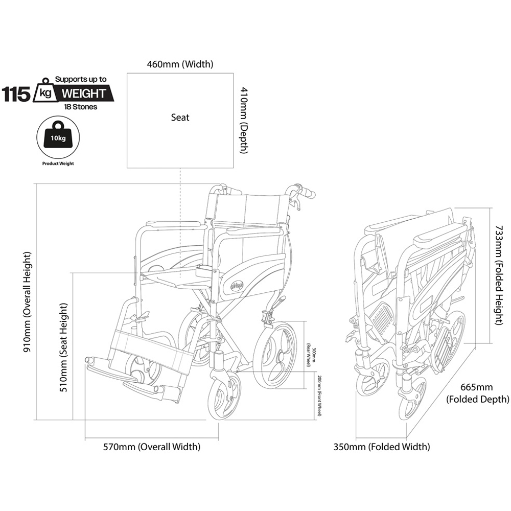 Aidapt Blue Aluminium Compact Transport Wheelchair Image 4