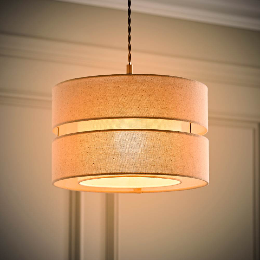 ValueLights Sophia 2 Tier Natural Linen Ceiling Drum Lamp Shade Image 2