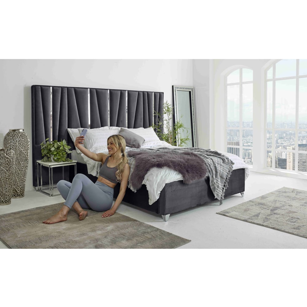 Eleganza Mila Super King Size Steel Plush Velvet Bed Frame with Lined Headboard Image 8