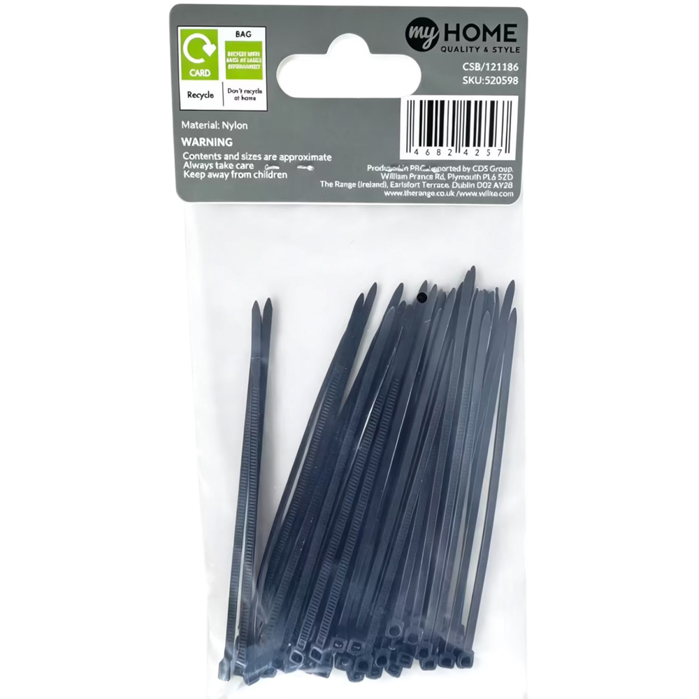 Pack of 50 My Home Cable Ties Black 2.5 x 100mm Image 2
