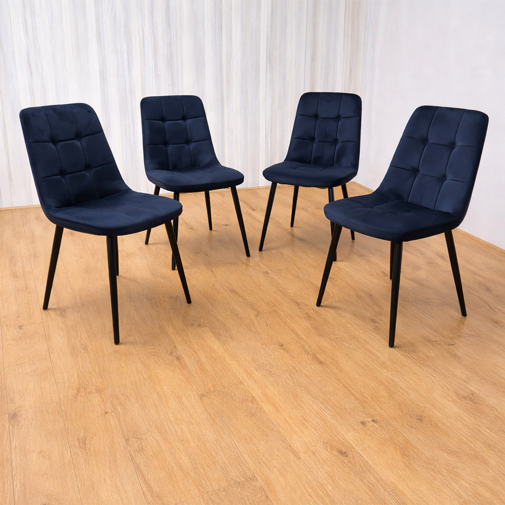 Portland Marble Effect Glass 4 Seater Velvet Dining Set Black Image 4
