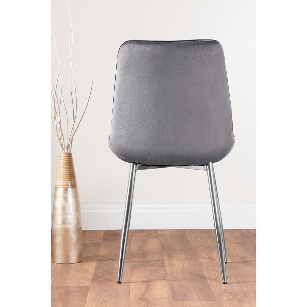 Furniturebox Cesano Set of 2 Grey and Chrome Velvet Dining Chair Image 9