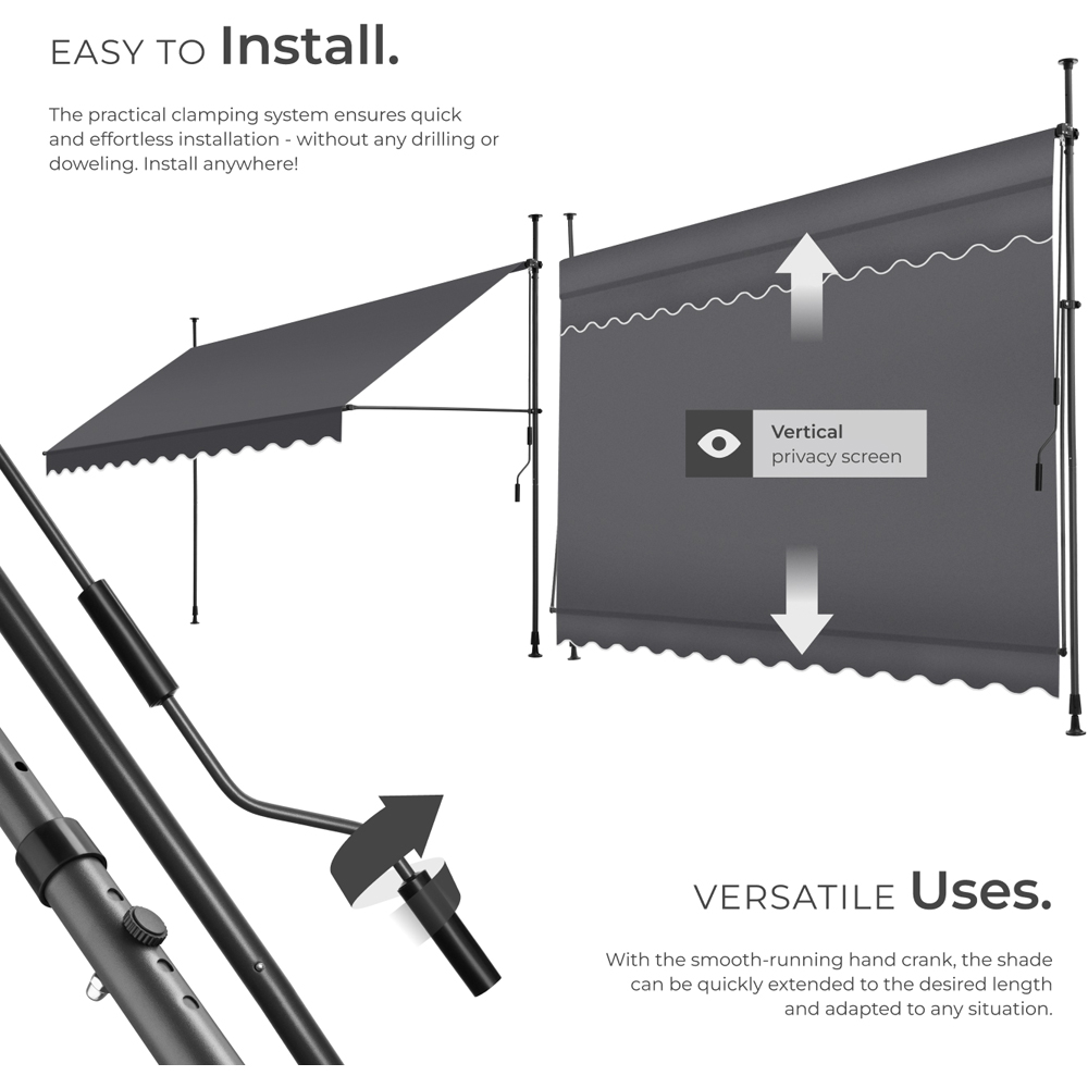 tectake Black and Grey Retractable Awning 3.5 x 1.8m Image 3