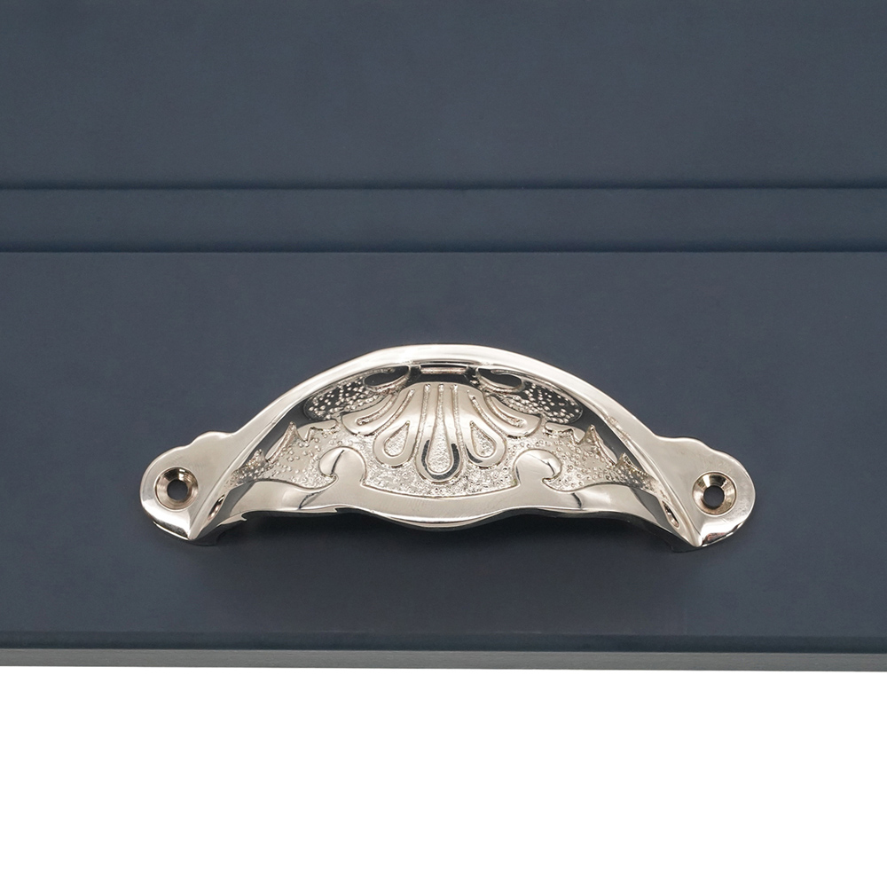 Spira Brass Floral Polished Nickel Cup Pull Drawer Handle Image 2