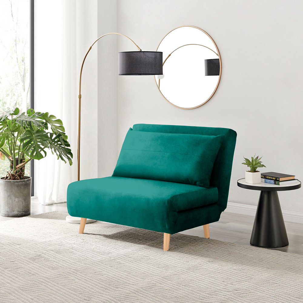 Furniturebox Billie Single Seater Green Velvet Sofa Bed Image 4