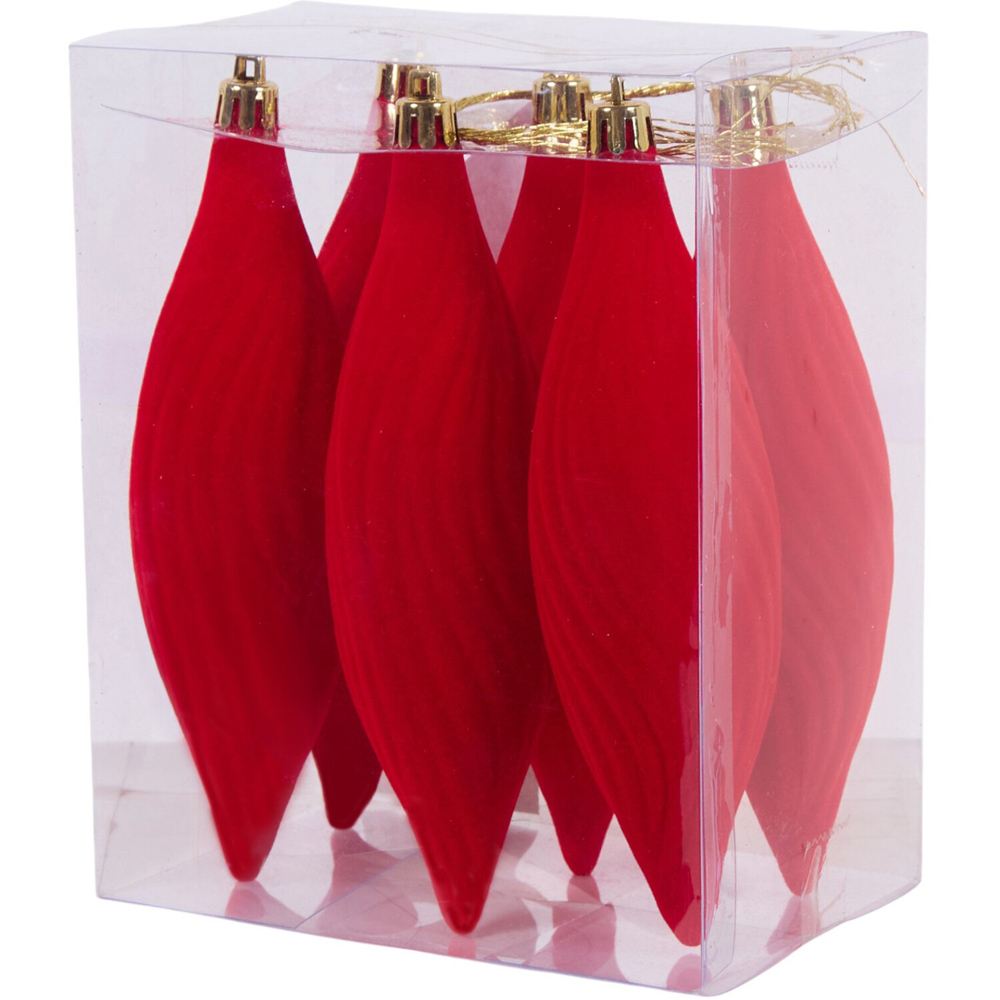 Pack of 6 Flocked Hanging Decorations Red Image 5