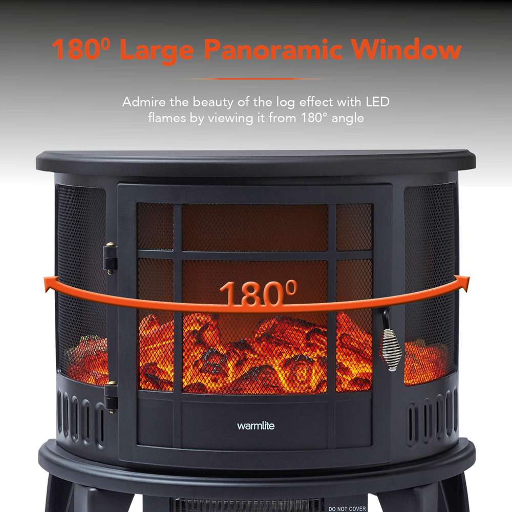 Warmlite Bath Black Stove Fire with Panoramic LED Flame Effect 1800W 11 inch Image 7