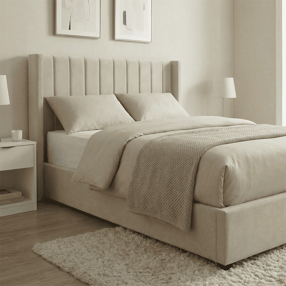 Home Source Alix King Size Putty Velvet Lift-Up Ottoman Bed with Fluted Headboard Image 4