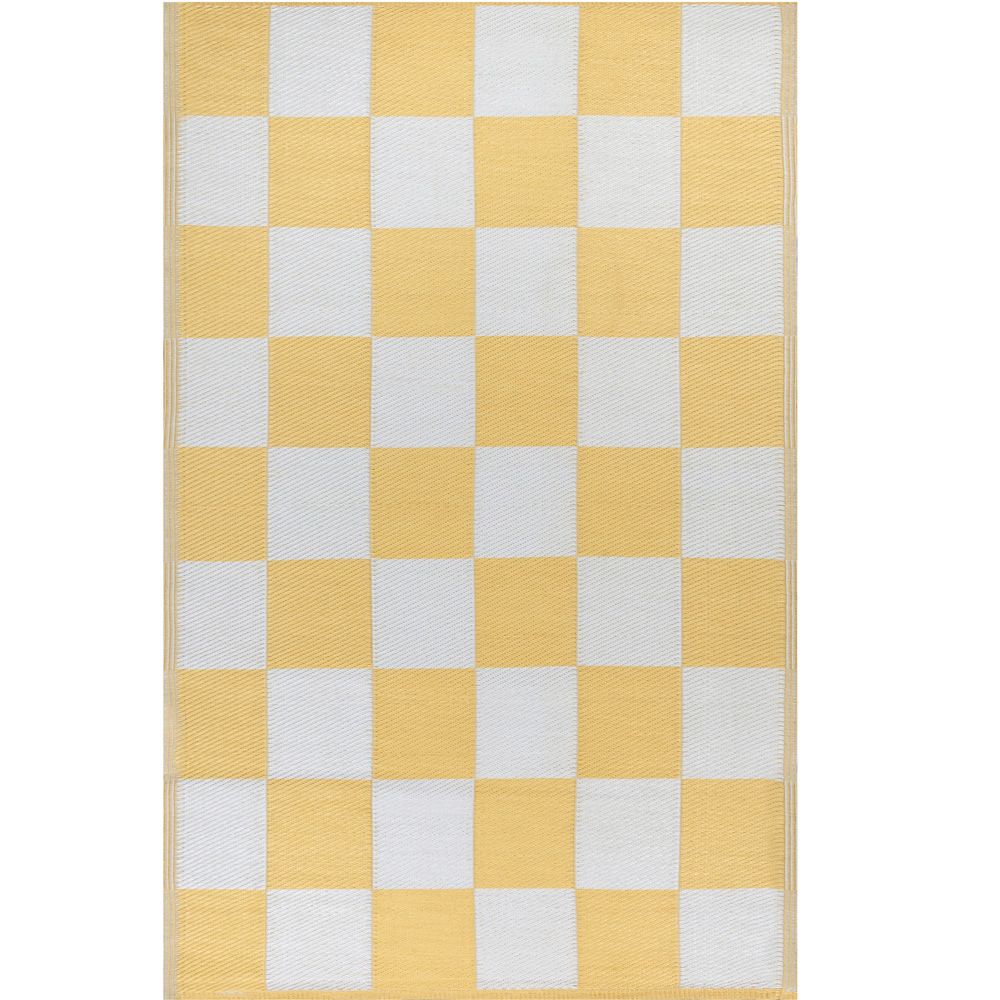 furn. Yellow Checkerboard Recycled Outdoor Rug 120 x 180cm Image 1