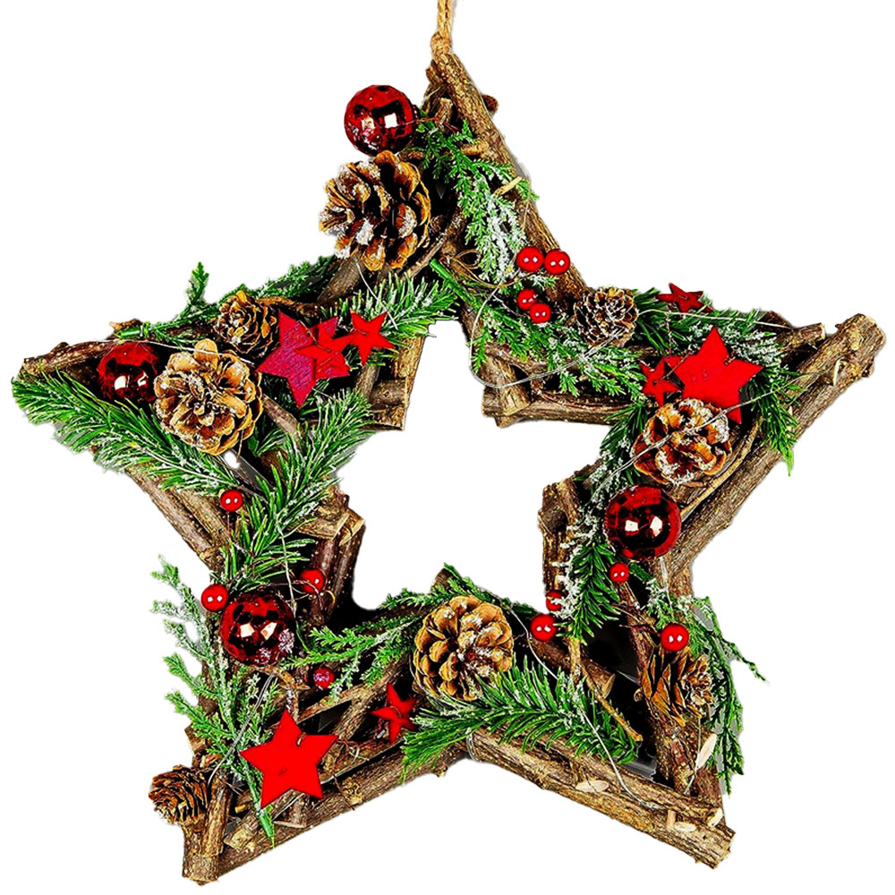 Shatchi Warm White LED Twig Star Shape Wreath Red 35cm Image 1