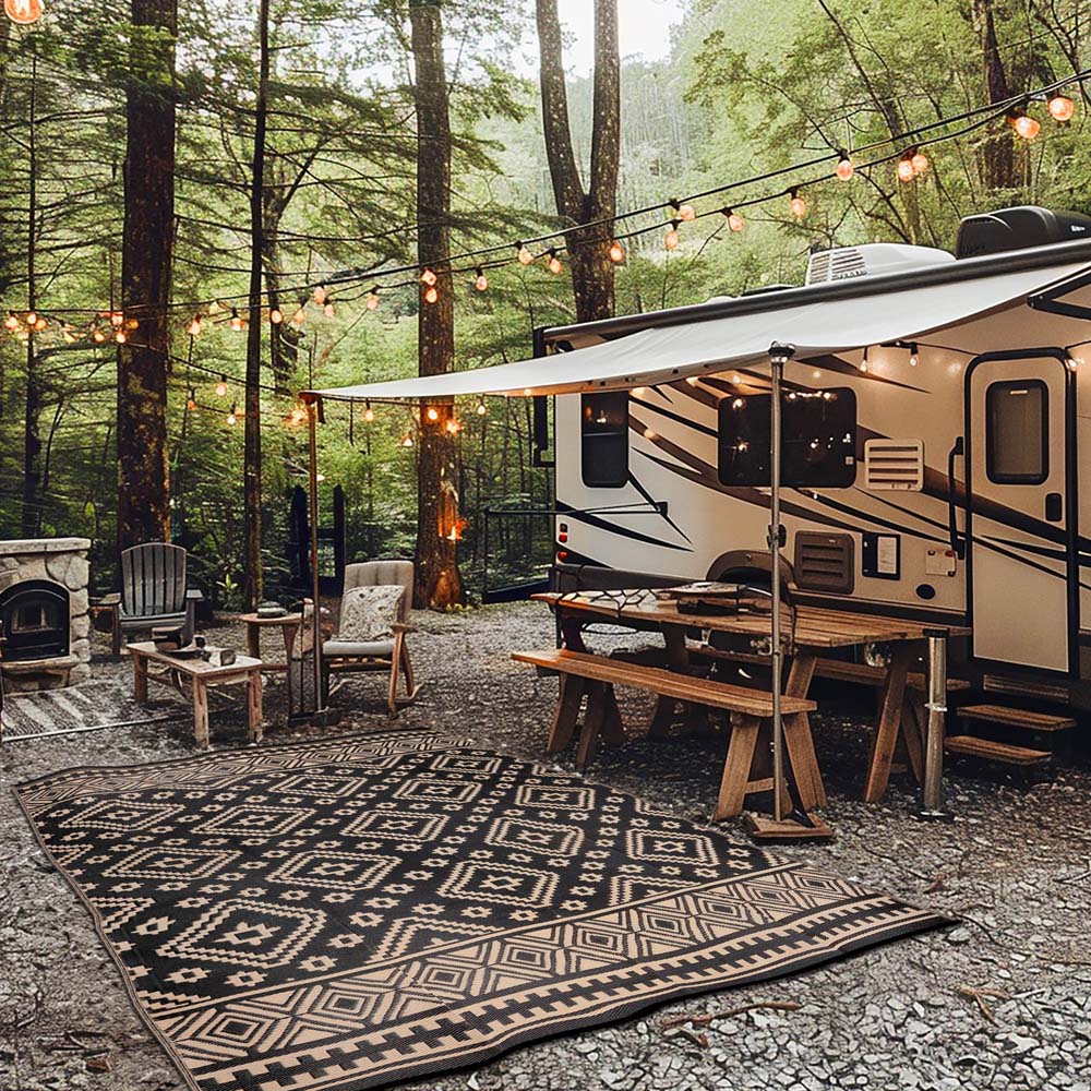 Green Decore Venice Black and Beige Camping and Picnic Rug 180 x 270cm Image 5