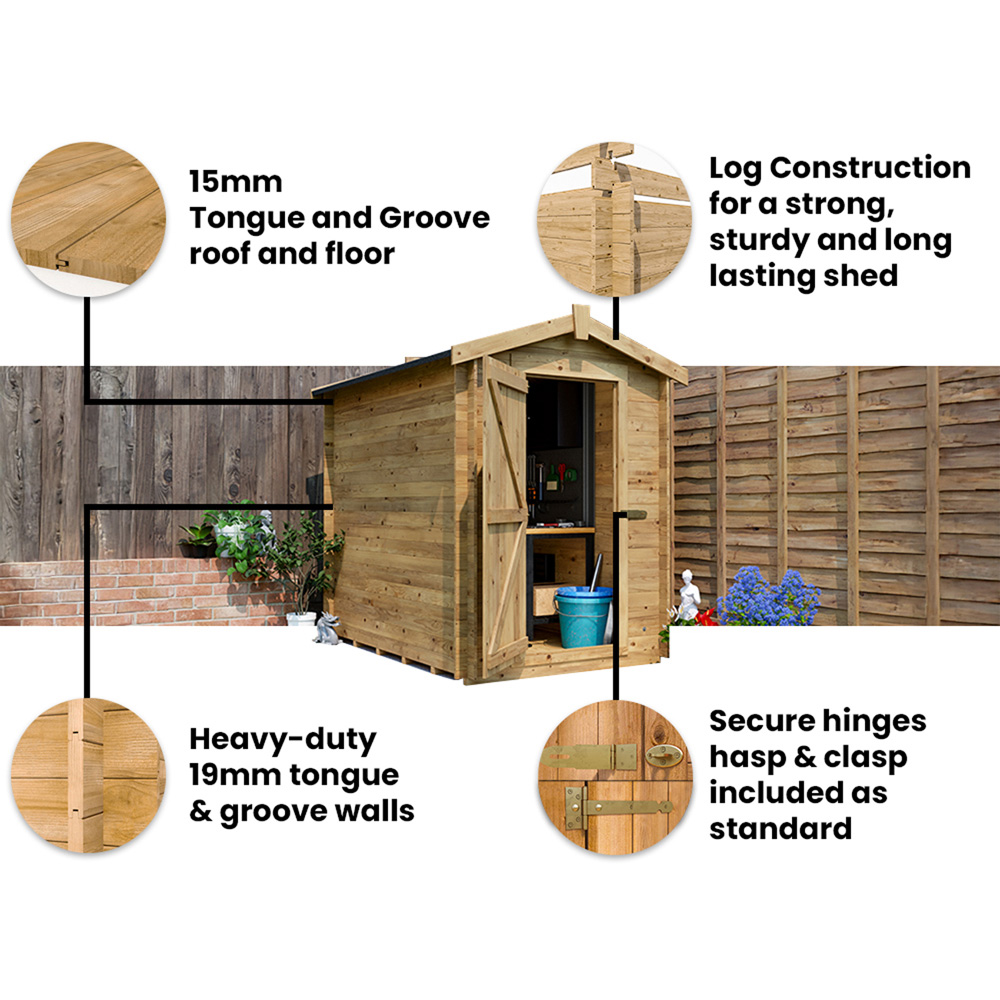 Dunster House Taarmo 5 x 7ft Brown Heavy-Duty Pent Garden Log Shed Image 4