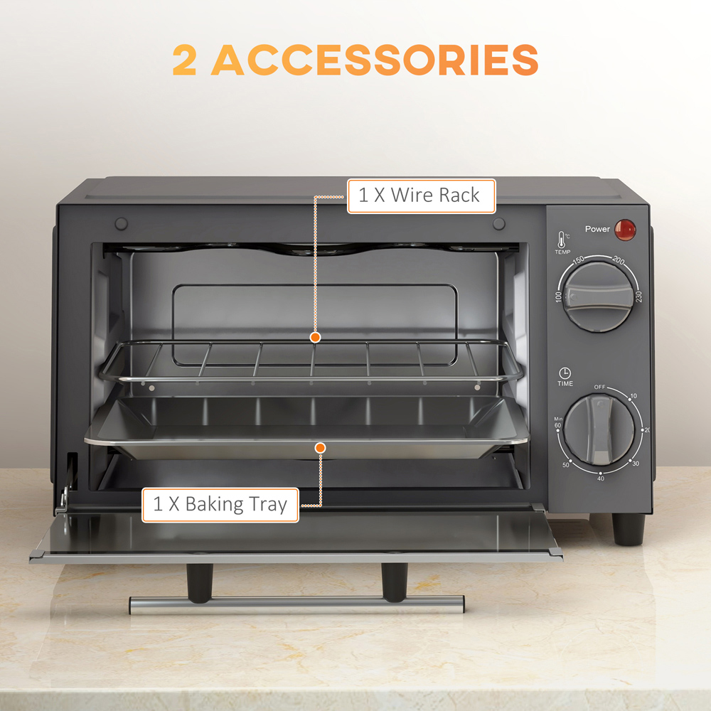HOMCOM 800-088V70GY Grey 9L Countertop Toaster Oven 750W Image 6