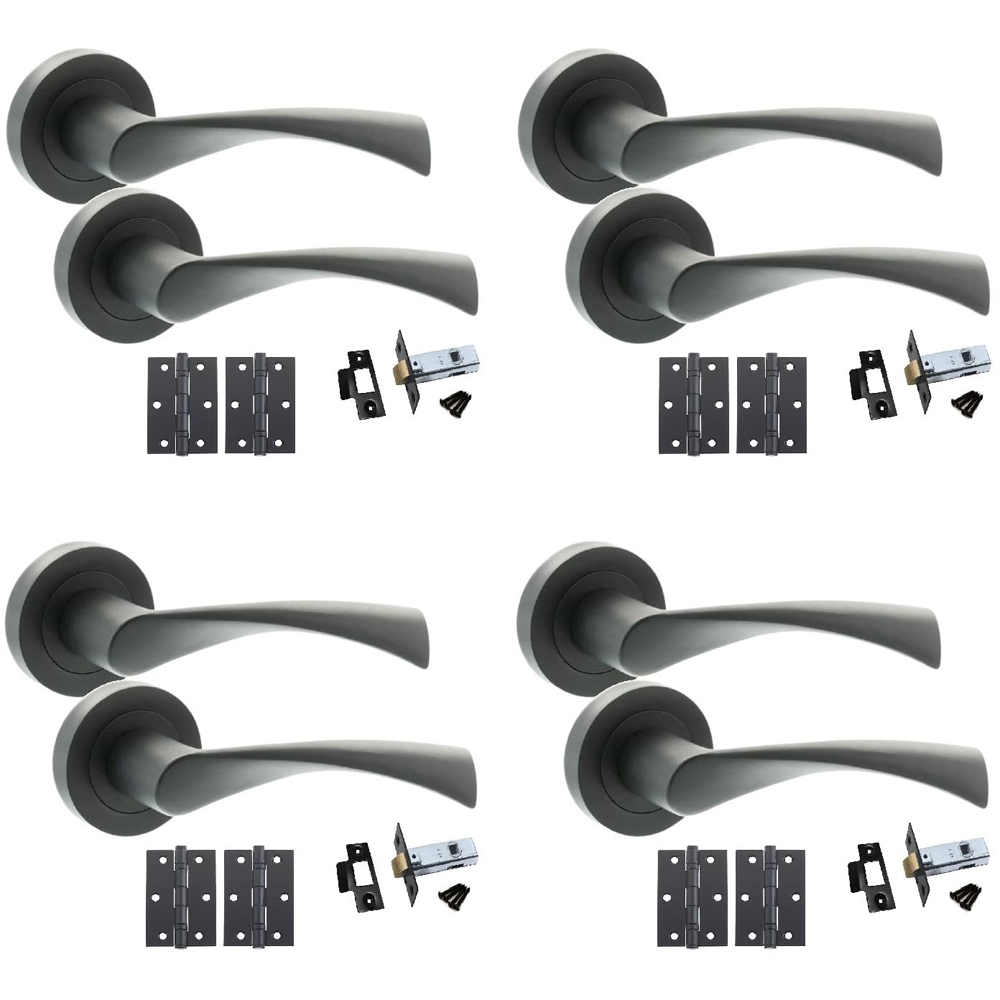 Golden Grace Matt Black Astrid Twist Bathroom Door Handle Set 4 Pack Image 1