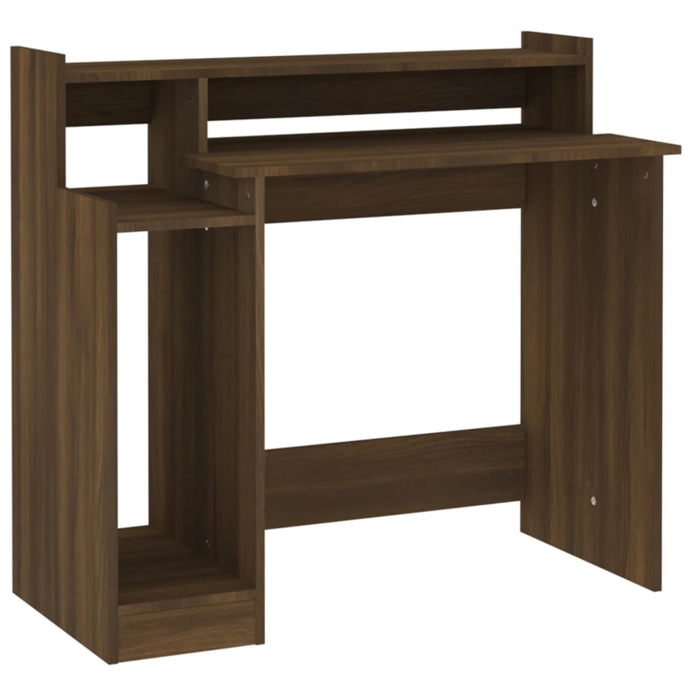 vidaXL 3 Shelf LED Computer Desk Brown Oak Image 5