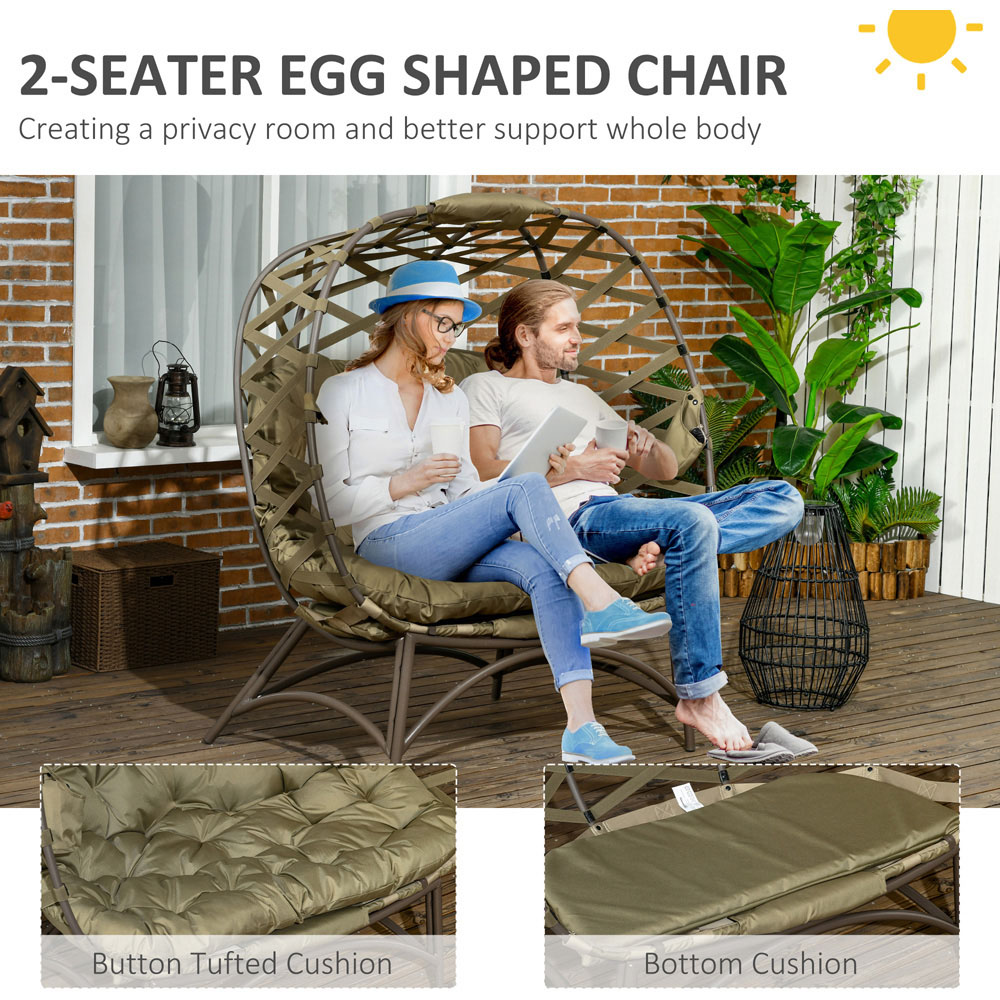 Outsunny 2 Seater Khaki Outdoor Egg Chair with Cushion Image 5
