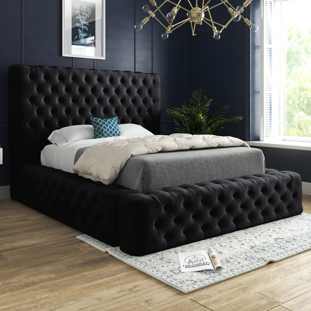 DS Living Cambridge Small Double Black Soft Velvet Bed Frame Image 1