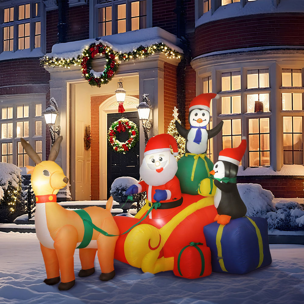 Everglow Christmas Blow Up Inflatable Santa Reindeer and Penguin Decoration with Built-in LEDs 4.9ft Image 4