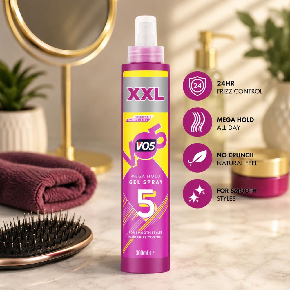 VO5 XXL 72H Slick Styles Long-Lasting Formula Mega Hold Hair Gel Spray 300ml 3 Pack Image 2