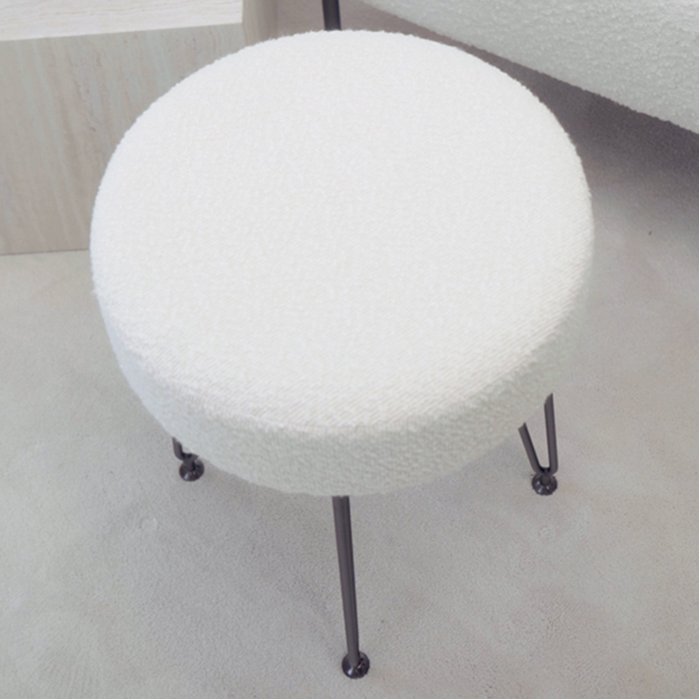 CARME Home Alaya Ivory and Black Bouclé Stool Image 5