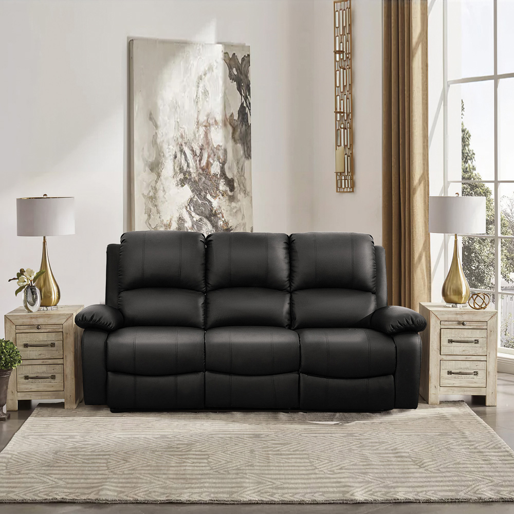 Comfy Living 6 Seater Black PU Leather Electric Recliner Sofa Set Image 5