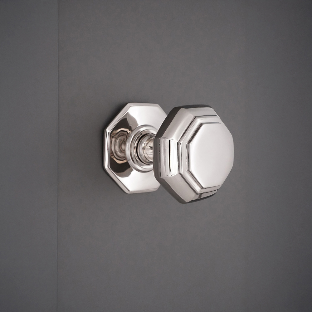 Spira Brass Polished Nickel Octagonal Centre Door Knob Image 2
