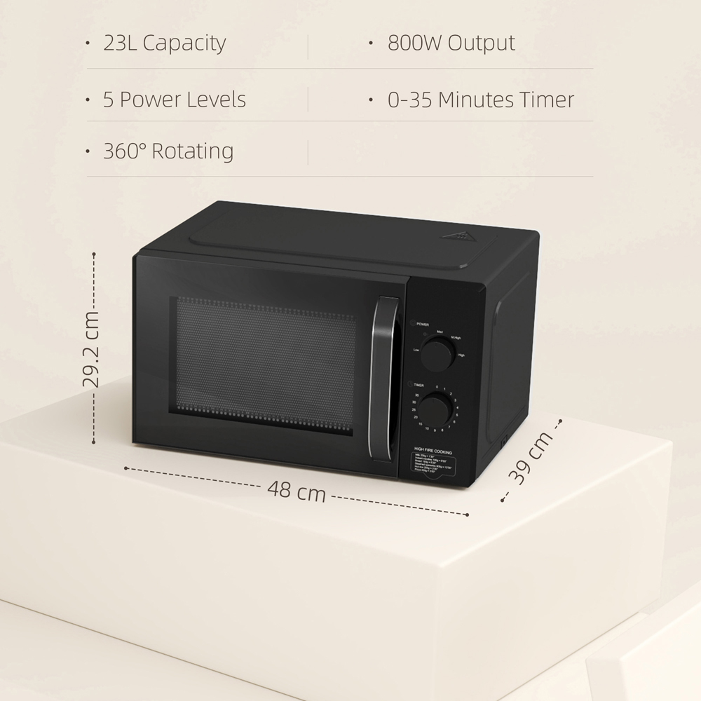 HOMCOM 800-227V70BK Black Solo Manual Microwave Oven 23L Image 9