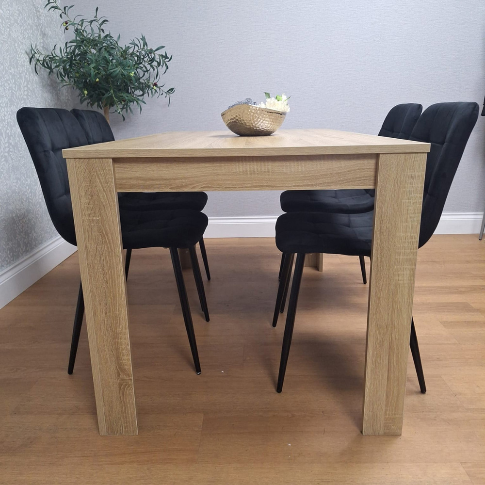Portland 4 Seater Square Velvet Dining Table Set Oak Effect and Black Image 3