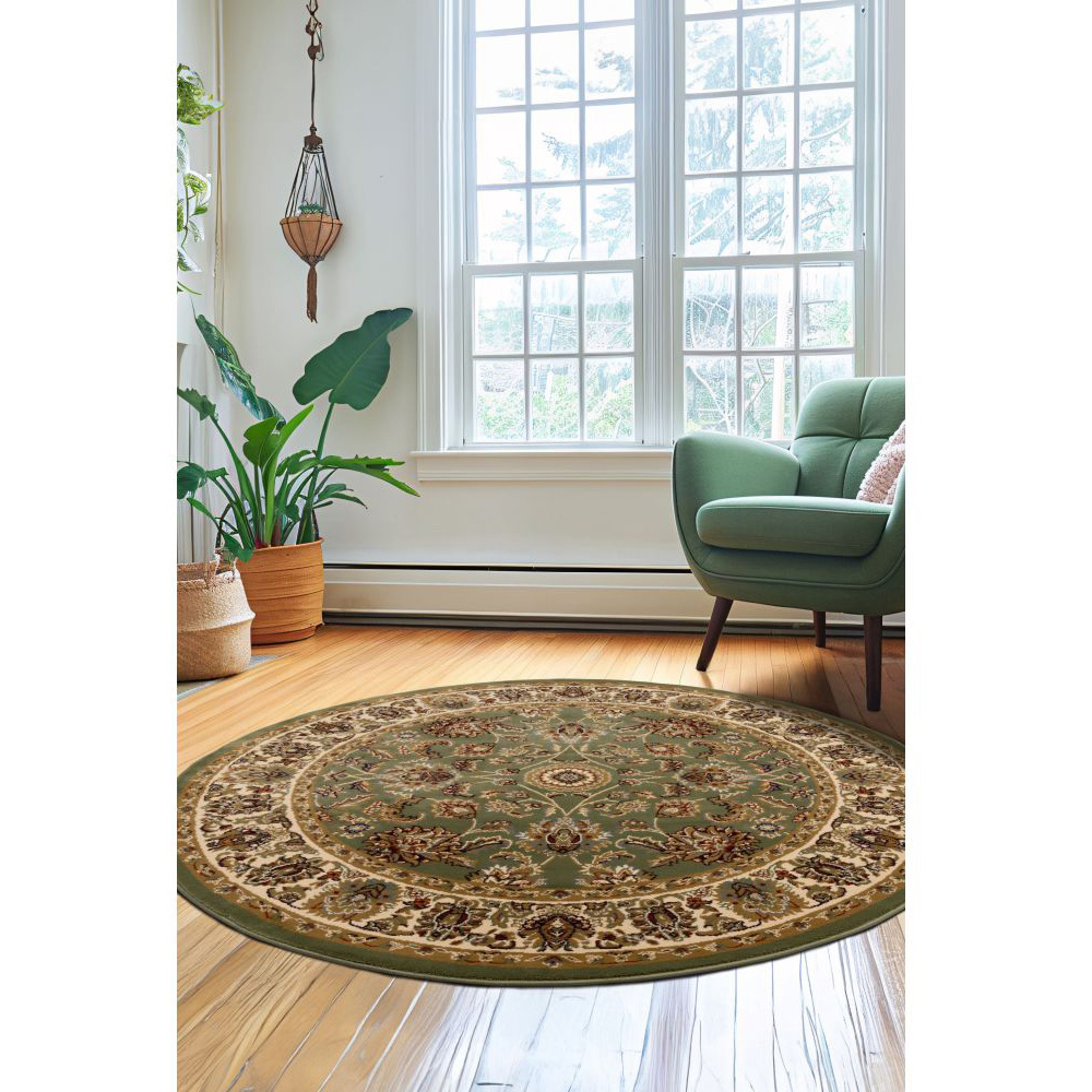Homemaker Kellan Green Traditional Circular Rug 150cm Image 3