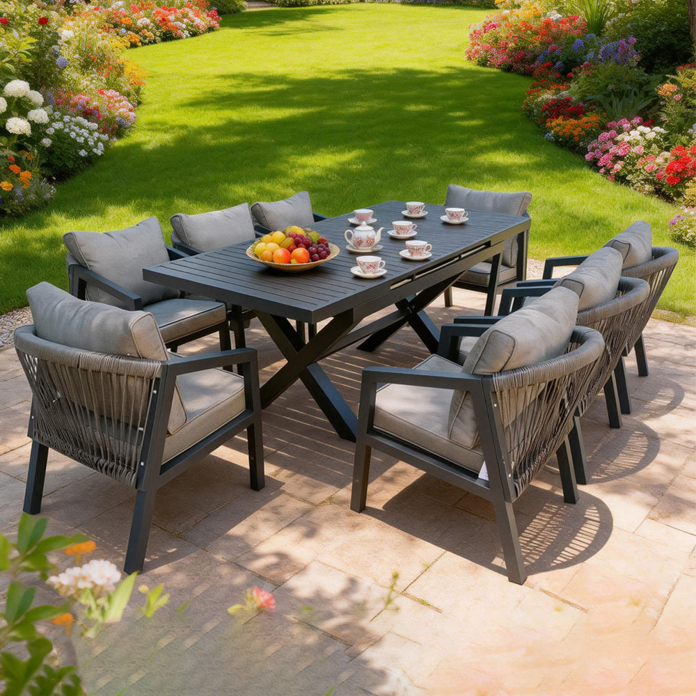 Furniture One 8 Seater Grey Aluminium Extendable Garden Dining Set Image 1