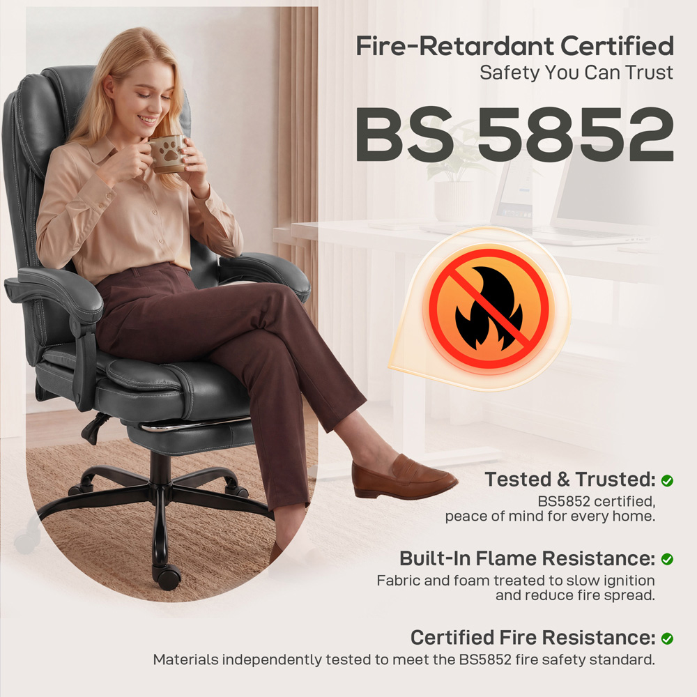 HOMCOM Grey High Back Home Office Recliner Chair Image 8