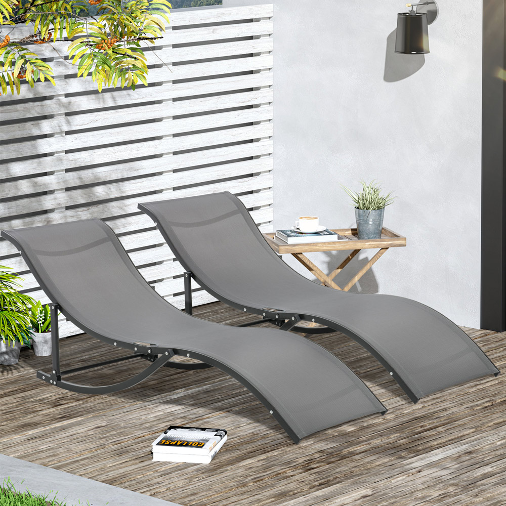 Outsunny Set of 2 Grey S-shaped Foldable Sun Lounger Image 1