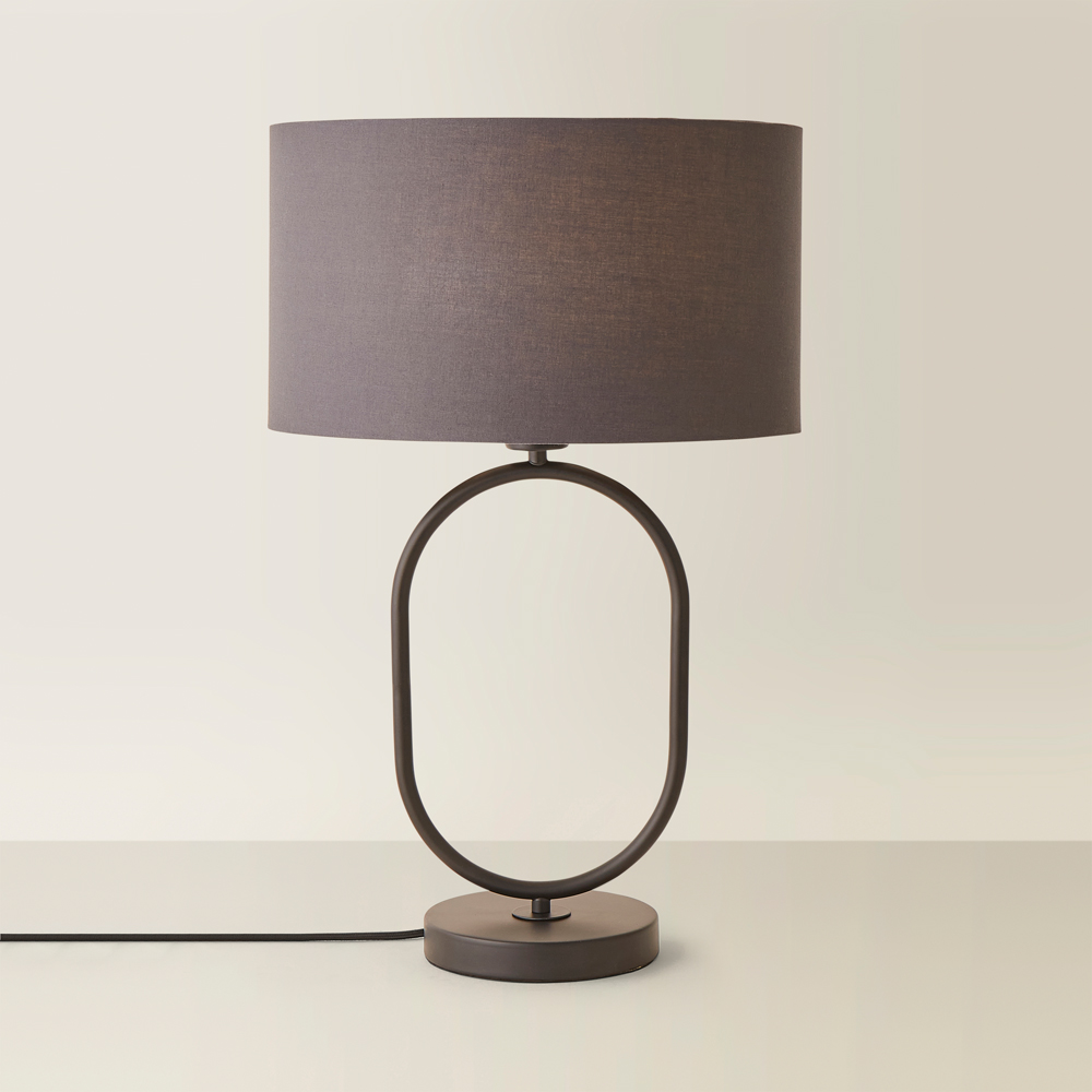 ValueLights Antonia Charcoal Fabric Drum Shade Matte Black Oval LED Table Lamp Image 5